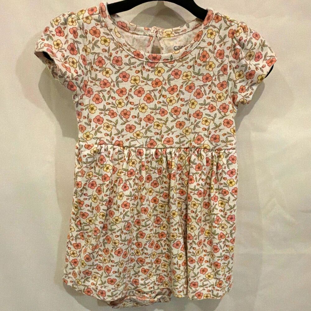 Carter's Child of Mine Girls 2pc Dress Set 6-9M Floral Knit Cotton LS Button